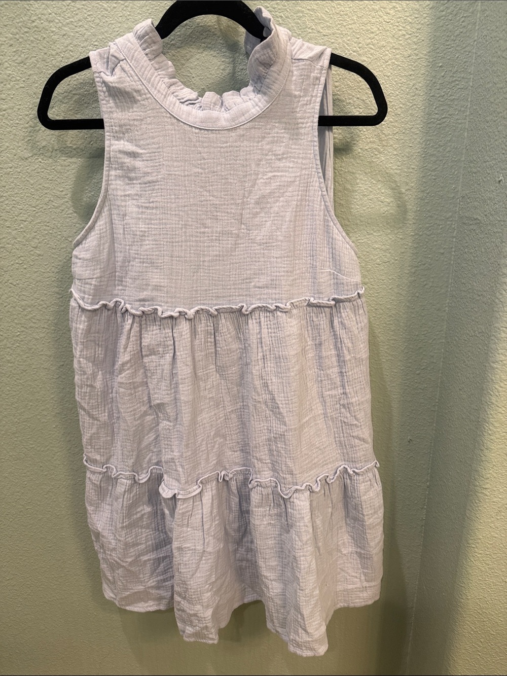 Pomander Place Blue Linen Tiered Dress Large